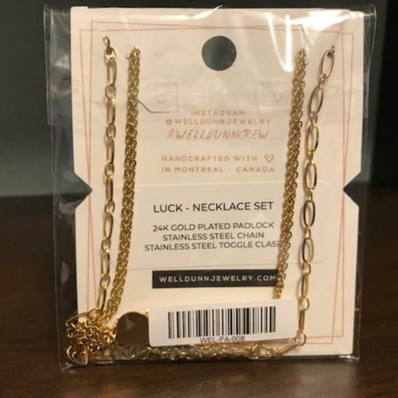 wellDunn jewelry Luck Gold Padlock Necklace Set - Picture 7 of 7